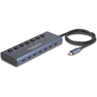 DELOCK USB 5 Gbps Hub mit 7 USB Type-C Ports mit Schalter davon 6 x Datenport + 1 x Daten / und PD 20 Watt