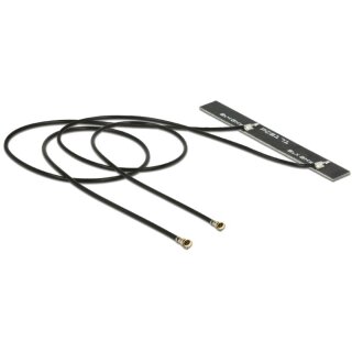 DELOCK WLAN Doppelantenne 2 x MHF IV / HSC MXHP32 kompatibler Stecker 802.11 ac/a/h/b/g/n 5 dBi 250mm PCB intern Klebemontage