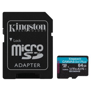 CARD Kingston 64GB microXC Canvas Go Plus Gen4 200MB/s A2 U3 V30 Card + Adapter