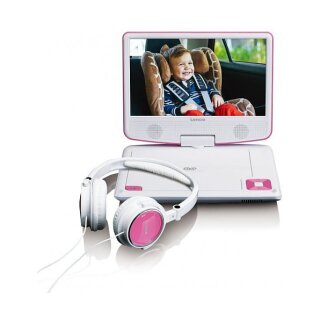 LENCO DVP-910 9" DVD-Player + USB & KfZ-Halterung. pink/wei
