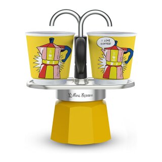 Bialetti Espressokocher Set Mini Express Lichtenstein + 2 Espressobecher
