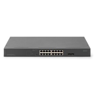 DIGITUS Switch 16-Port Gigabit Netzwerkswitch, 19 Zoll, unmanaged, 2 Uplink Ports, SFP