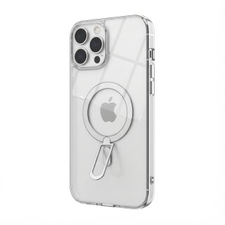 Case aus 10H Hartglas mit Kickstand für Apple iPhone 16, Transparent/Silber, GA-MAGCS-IP24-SLS61WHT