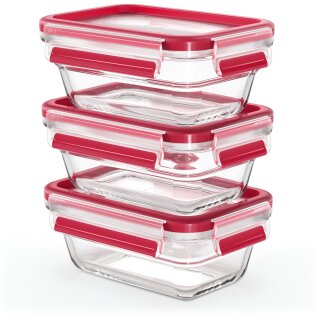 Emsa N10511 Clip & Close Glas Frischhaltedosen-Set 3-teilig Transparent/Rot
