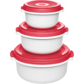 Emsa 518999 Micro Family Mikrowellengeschirr. Set 3-teilig. wei/rot
