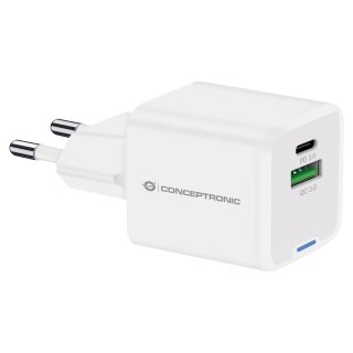 CONCEPTRONIC Ladegerät 2Port GaN USB-C/-A 20WPD3.0/PPS ws