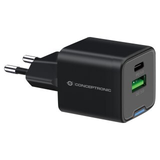 CONCEPTRONIC Ladegerät 2Port GaN USB-C/-A 20WPD3.0/PPS sw