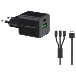 CONCEPTRONIC Ladegerät 2Port GaN 3-in-1 33WPD3.0/PPS sw