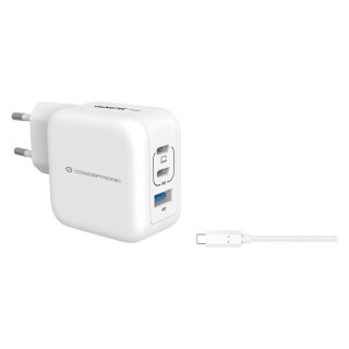 CONCEPTRONIC Ladegerät 3Port GaN 2xUSB-C/1xA 67WPD3.0/PPS ws