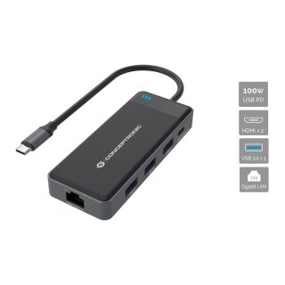 CONCEPTRONIC 7-1 Dock USB-C->2xHDMI/3xUSB-A/GbE/+ 25cm gr