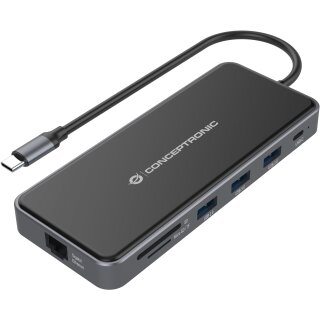 CONCEPTRONIC 12-1 Dock USB-C->2xHDMI/3xUSB-A/AUX/+ 25cm gr