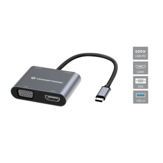 CONCEPTRONIC 4-1 Dock USB-C->HDMI.USB3.0.VGA.100WPD 15cm gr