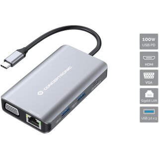 CONCEPTRONIC 7-1 Dock USB-C->HDMI/3xUSB-A/VGA/+ 25cm gr