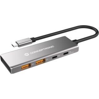 CONCEPTRONIC 4-1 Dock USB-C->2xUSB-C/2xUSB-A/100WPD 25cm gr