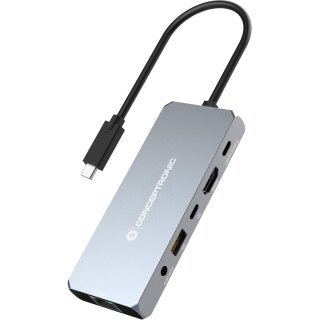CONCEPTRONIC 6-1 Dock USB-C->HDMI/USB-A/GbE/AUX/+ 18cm gr