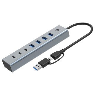 CONCEPTRONIC 7-Port Hub USB-A3.0/-C Adap.->4xA3.0+o.Netz. gr