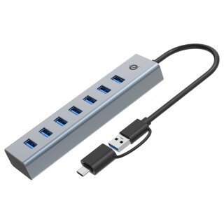CONCEPTRONIC 7-Port Hub USB-A3.0/-C Adap.->7xA3.0 o.Netz. gr