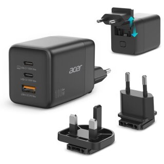 Acer GaN 100w 2 x USB-C + 1x USB-A ports. black
