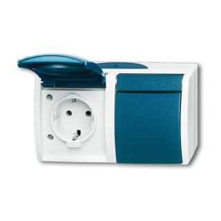 BUSCH JAEGER Ocean - Steckdose Klappdeckel 2-fach - AP *grau/blaugrün*