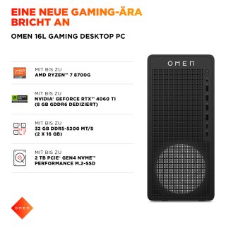 HP OMEN 16L TG03-0474ng Gaming Desktop R7-8700F 32GB/1TB SSD RTX 5060Ti nOS