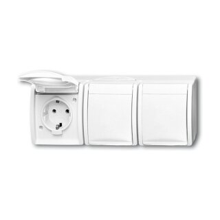 BUSCH JAEGER BJ 2300/3EW-54 3fach Steckdose m.Klappdeckel waagerecht ocean IP44 alpinweiß
