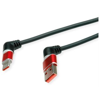 ROLINE USB 2.0 Kabel Typ-C - Typ-A ST/ST 360 Rotation schwarz / rot 1m