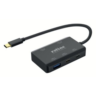 ROLINE USB 3.2 Gen 2 Hub 4fach 2x USB-A + 2x USB-C PD Typ C Anschlusskabel