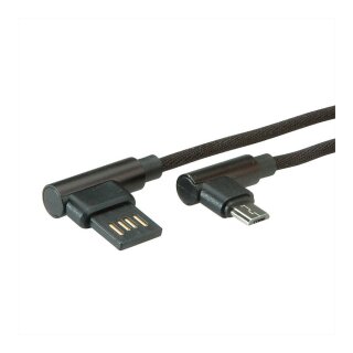 ROLINE USB 2.0 Kabel, gewinkelt, Typ A rev - Micro B, ST/ST, schwarz, 0,8 m