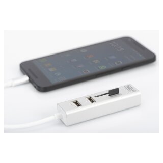 DIGITUS USB-C-Hub 3-Port 2.0->3xA2.0 1xReader in.Kabel weiß