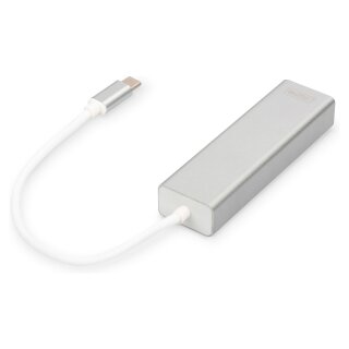 DIGITUS USB Adapter USB3.0/C -> GB Ethernet+3-Port-Hub weiss