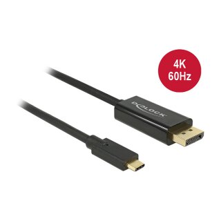 DeLock DisplayPort 1.2 > USB-C (ST-ST) 2m Adapterkabel 4K 60Hz Schwarz