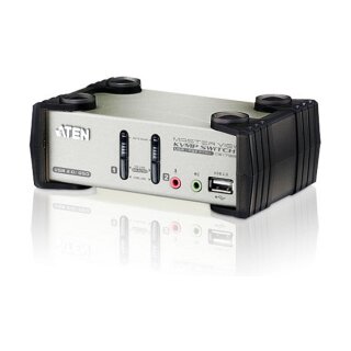 DATA KVM Desktop Switch 2-Port USB - PS/2 VGA KVM Switch with Audio & USB 2.0 Hub (KVM Cables included) ATEN