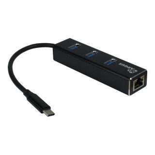 USB-C HUB 3Port Inter-Tech Argus IT-410 1x RJ45 Gigabit Lan passiv Black