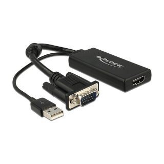 DELOCK Adapter VGA + Audio zu HDMI mit Kabel schwarz