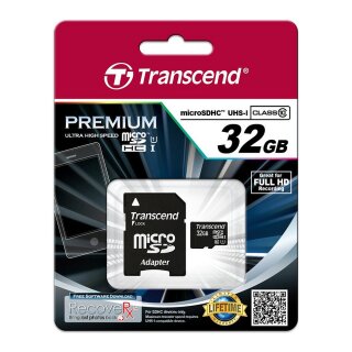 CARD 32GB Transcend Premium MicroSDHC 45MB/s +Adapter