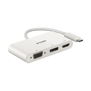 USB-C HUB 3Port D-Link DUB-V310 DisplayPort HDMI VGA 4K passiv White