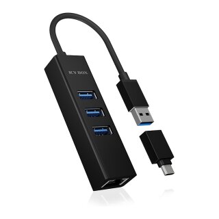 ICY BOX IB-HUB1419-LAN USB 3.0/USB-C HUB 3xUSB 3.0; 1xGigabit LAN
