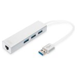 DIGITUS USB-Hub 3-Port 3.0->3xA3.0 1xLAN integr. Kabel we
