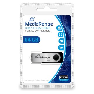 STICK 64GB USB2.0 MEDIARANGE Black