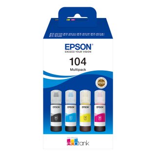 Epson Tinte 104 EcoTank C13T00P640 4er Multipack (BKMCY) bis zu 7.500 Seiten