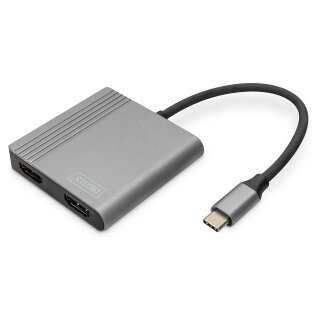 USB-C Adapter DIGITUS 2x HDMI Adapter 18cm 4K/30Hz Silber Aluminium Gehäuse