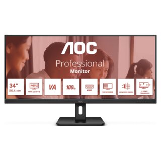 86,4cm/34" (3440x1440) AOC U34E2M Wide Quad HD 100Hz DP 2xHDMI 4 ms Black