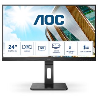 61cm/24" (1920x1080) AOC Pro-line 24P2QM 16:9 FHD 75Hz 4ms HDMI DVI DP VGA Speaker Pivot Black