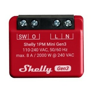 Shelly Relais "1PM Mini Gen. 3" WLAN BT Messfunktion max 8A 1 Kanal Unterputz