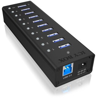 HUB 10 Port. Ladeport Aluminium-mit Netzteil ICY BOX