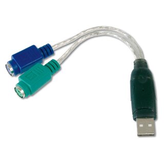 DIGITUS Adapterkabel USB1.1 -> 2xPS/2 St/Bu 2xMini-Din6/F