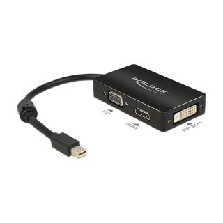 Adapter mini DisplayPort 1.2 Stecker zu VGA / HDMI / DVI Buchse Passiv schwarz