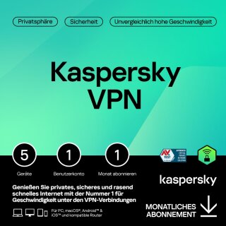 Kaspersky Secure Connection – 1 User, 5 Device, 1 Month - Subscription (ABO) – ESD-Download