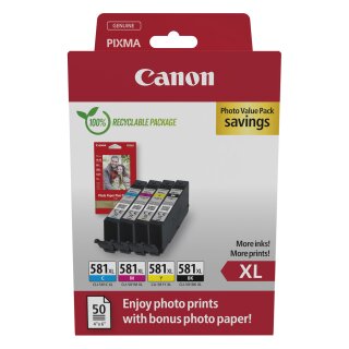 Canon Tinte CLI-581XL 2052C004 4er Multipack (BKMCY) + Fotopapier