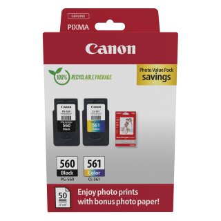 Canon Tinte PG-560/CL-561 3713C008 2er Multipack (BK(Color) inkl. Fotopapier
